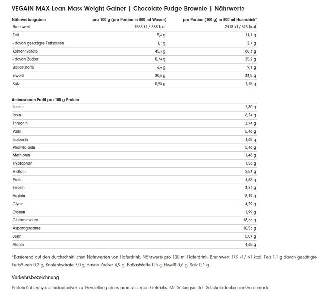 ProFuel VEGAIN MAX Gainer 3kg šokolādes fudge braunijs