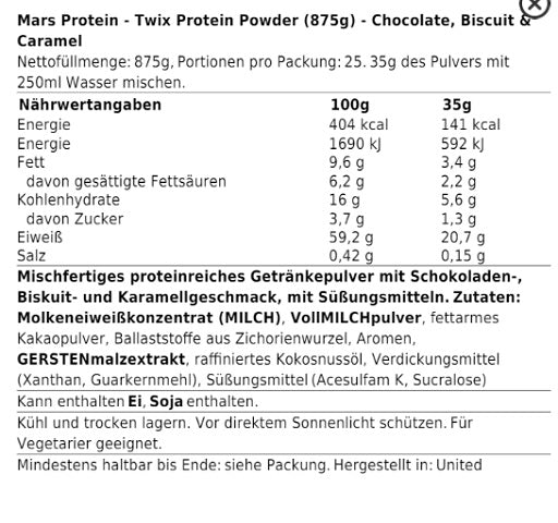 Twix Hi proteīna pulveris 875g - Šokolādes biskvīts un karamele