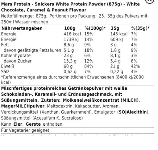 Snickers HI proteīns 455g White Choc, Caramel&amp;Peanut