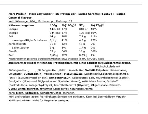 Mars Low Sugar High Protein Bar 12x57g Salted Caramel