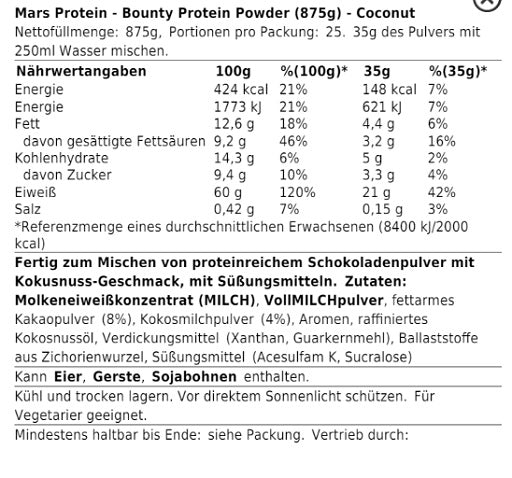 Bounty protein powder 875g