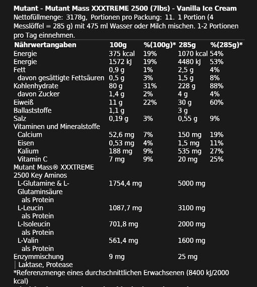 Mutanta masa XXXTREME 2500 — 5,45 kg vaniļas saldējuma