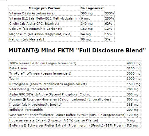 Mutant Mind FK Epic Nootropic pre 460g Sour Peach