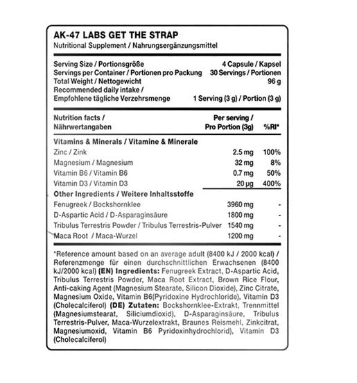 AK47 Labs TestBooster Iegūstiet Strap 120 kapsulas