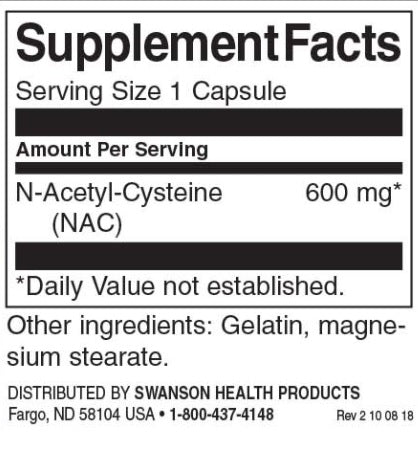 Swanson N-acetilcisteīns (NAC) 100 kapsulas