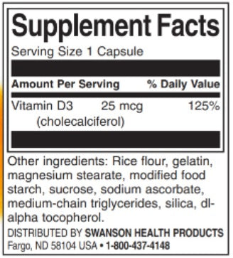 Swanson D3 vitamīns - 1000 SV - 30 kapsulas