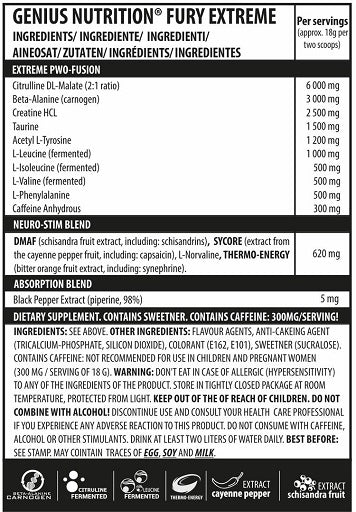 Genius Nutrition Fury Extreme 400g Raspberry Bomb