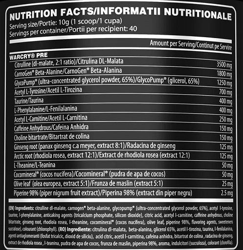 Genius Nutrition Warcry Pre 400g elektriskā sula