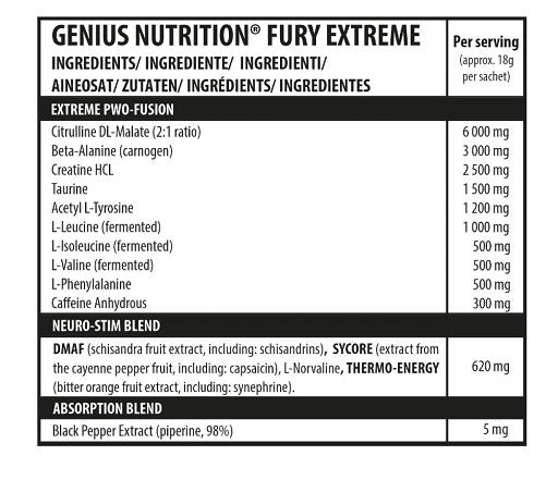 Genius Nutrition Fury Extreme 10x18g zonde Raspberry Bomb