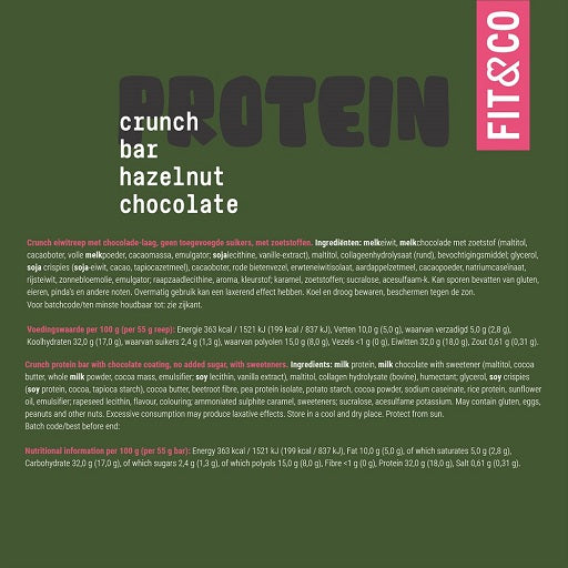 Fit &amp; Co Crunch Bar 10x55g lazdu riekstu šokolāde