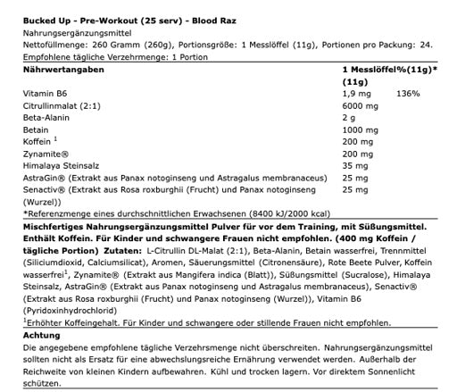 Bucked Up pre 260g (25 Serv.) Blood Raz