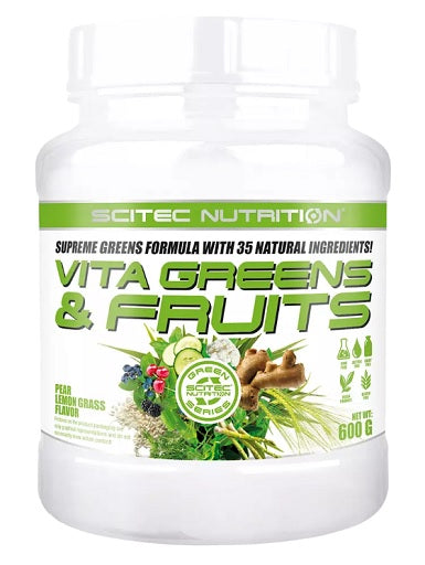 Scitec Vita Greens &amp; Fruits 600g bumbieru citronzāles