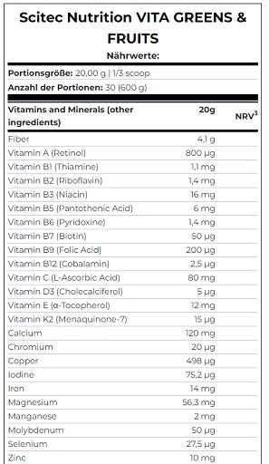 Scitec Vita Greens &amp; Fruits 600g bumbieru citronzāles