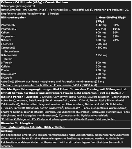 Cellucor C4 ULTIMATE 20 Serv. 496g Cosmic Rainbow