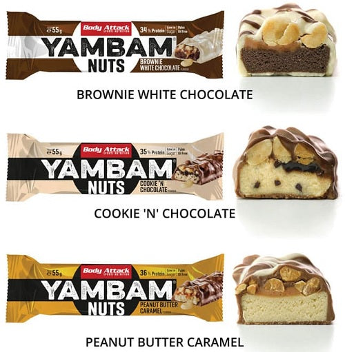 Body Attack YAMBAM NUTS protein bar (15x55g) Brownie White Chocolate