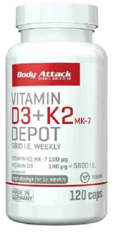 Body Attack Vitamīns D3+K2 120 kaps