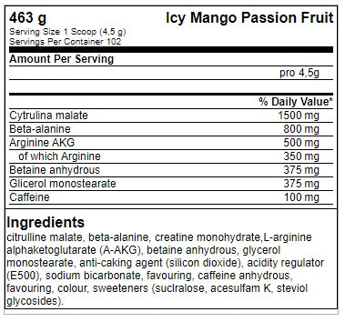 FA Nutrition ICE Pump iepriekš - 463g Icy Mango &amp; Passionfruit